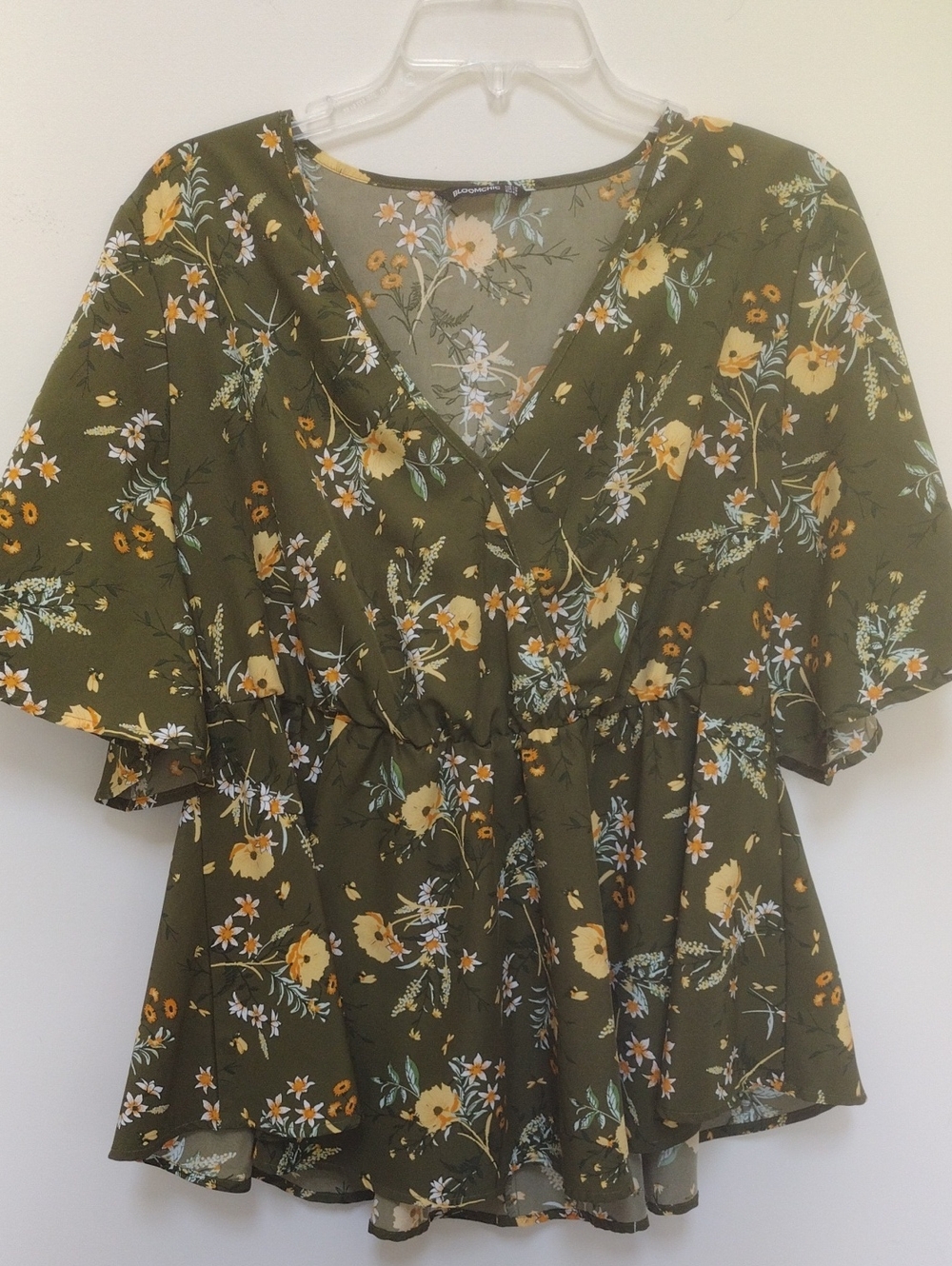BloomChic Olive Floral Wrap Peplum Top